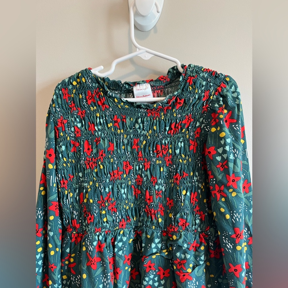 Hanna Andersson Girls Floral Smocked Long Sleeve Dress 120 6-7 — image 3 of 8